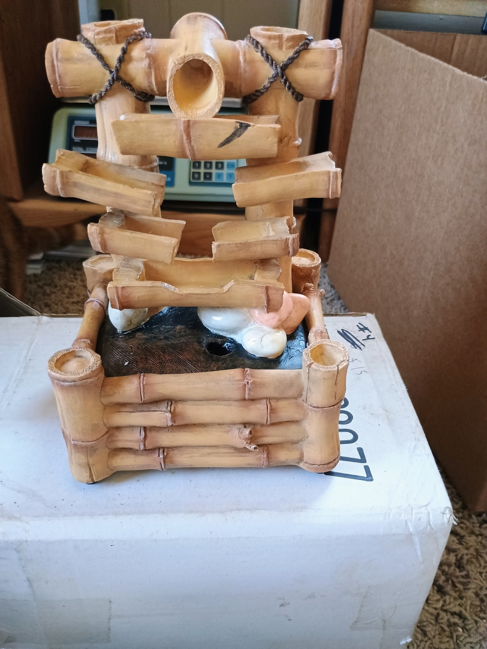Vintage Resin Bamboo Style Tiered Tabletop Water Fountain Battery Operated